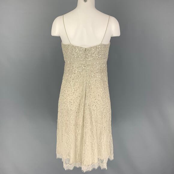 CARMEN MARC VALVO Size 6 Off White Lace Sequined Spaghetti Straps Cocktail Dress - Picture 3 of 4
